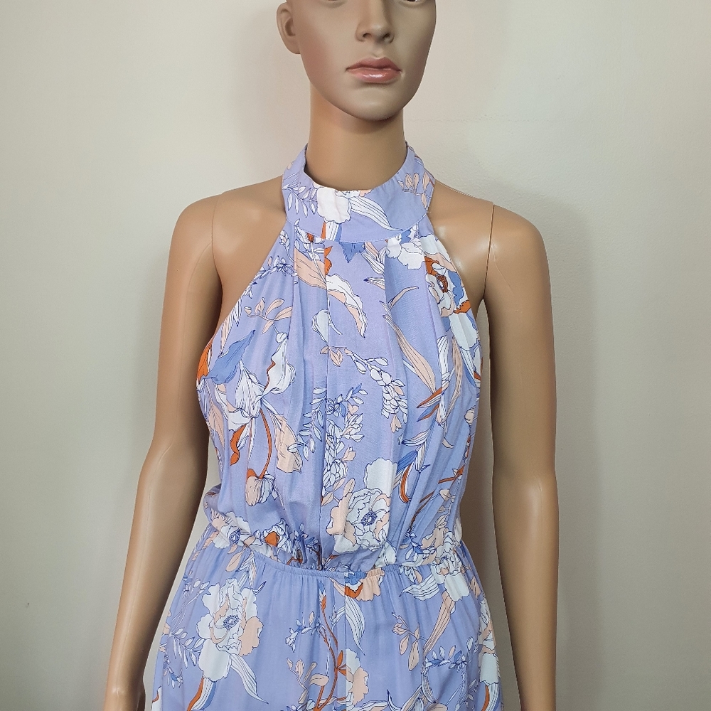 White closet floral maxi wrap dress halter Sz 10 split pleated blue - Picture 5 of 5